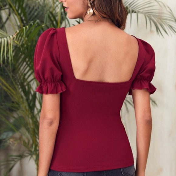 Boho Black  Sweetheart Puff Sleeve Ruffle Top - Picture 8 of 11